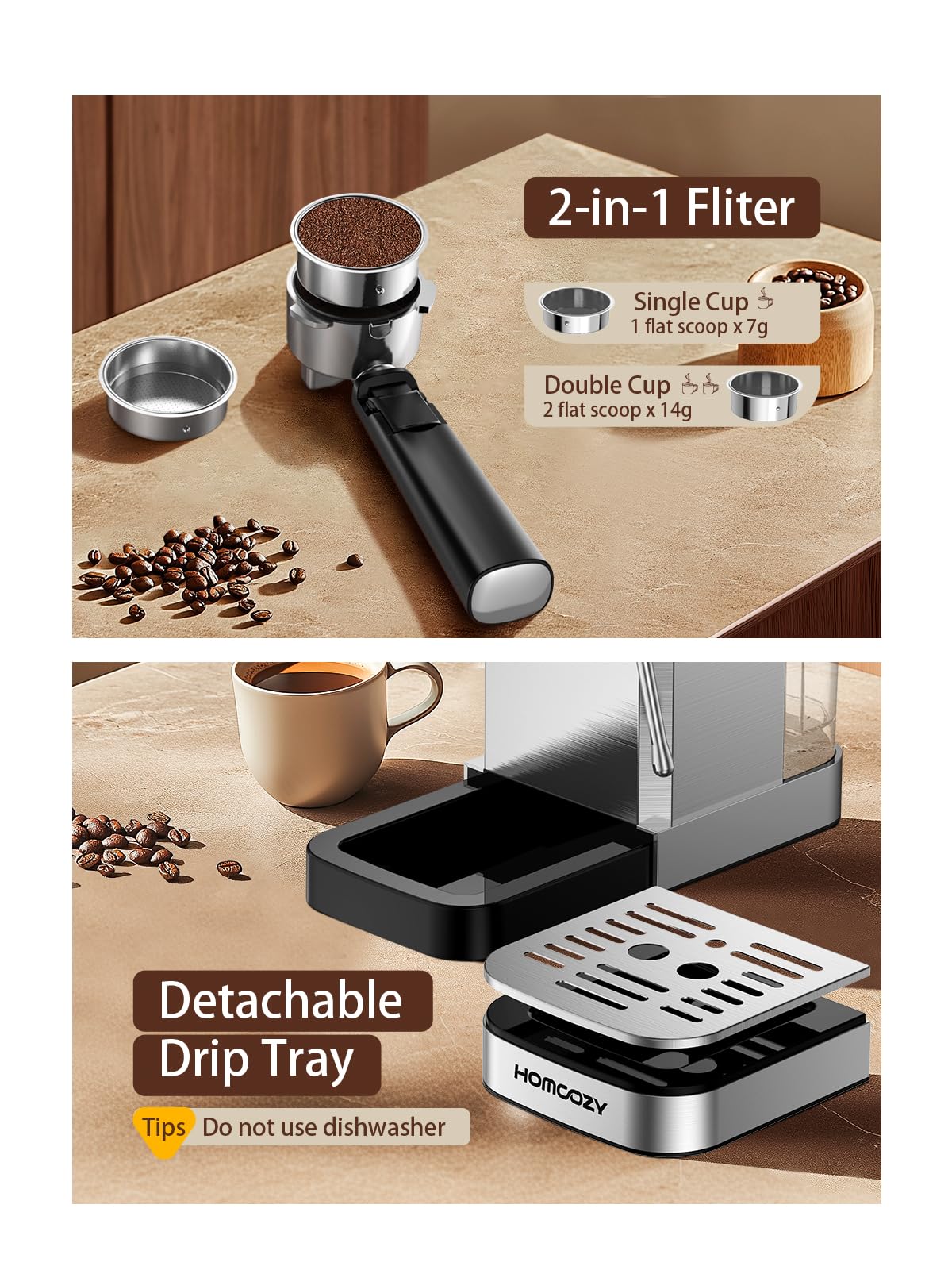 HomCozy removable drip tray for easy cleaning and maintenance.