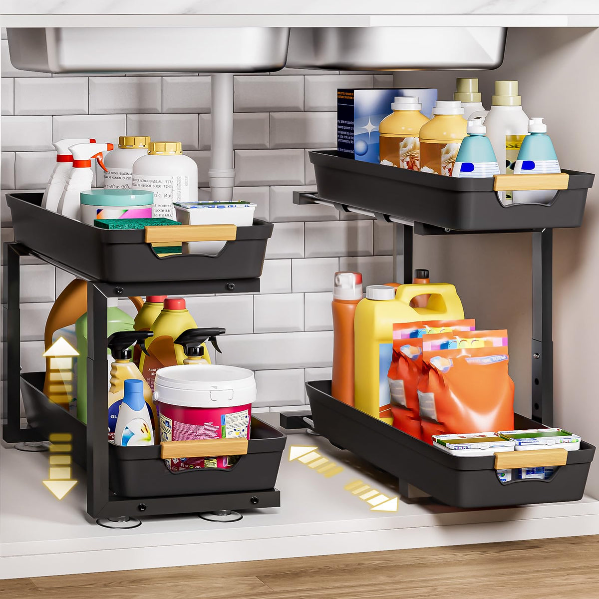 Homde under-sink organizer with two-tier drawers for easy access