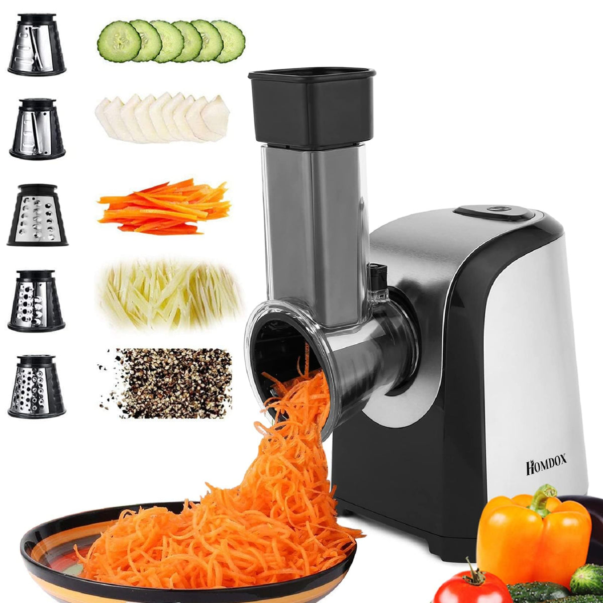 Homdox Electric Cheese Grater motor-150w for fast, even slicing.