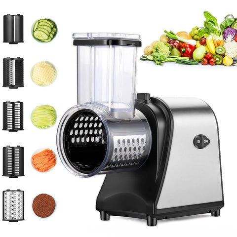 Homdox electric slicer front view, compact design ideal for quick meal prep.