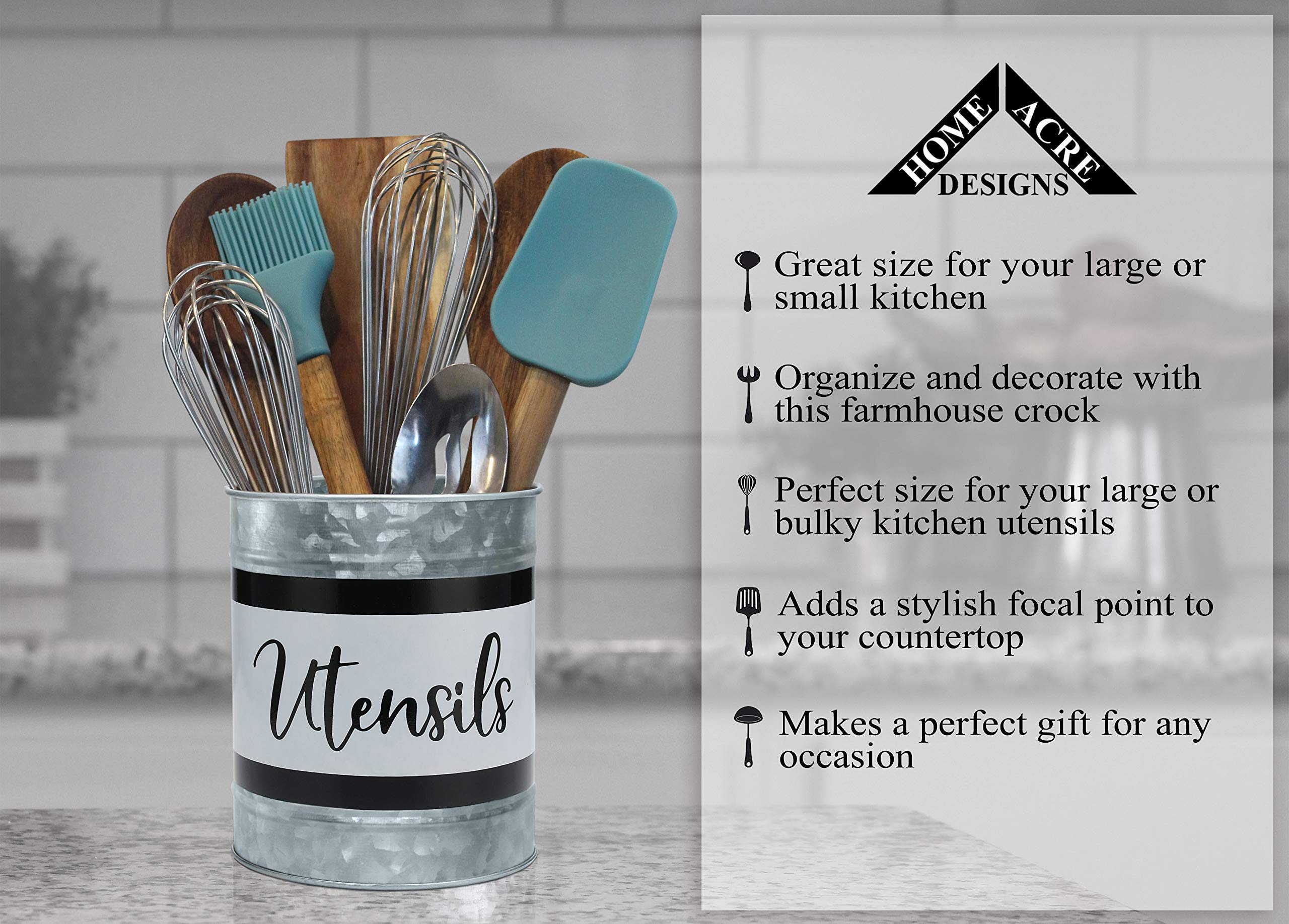 Home Acre Designs galvanized utensil holder closeup showing vintage charm.