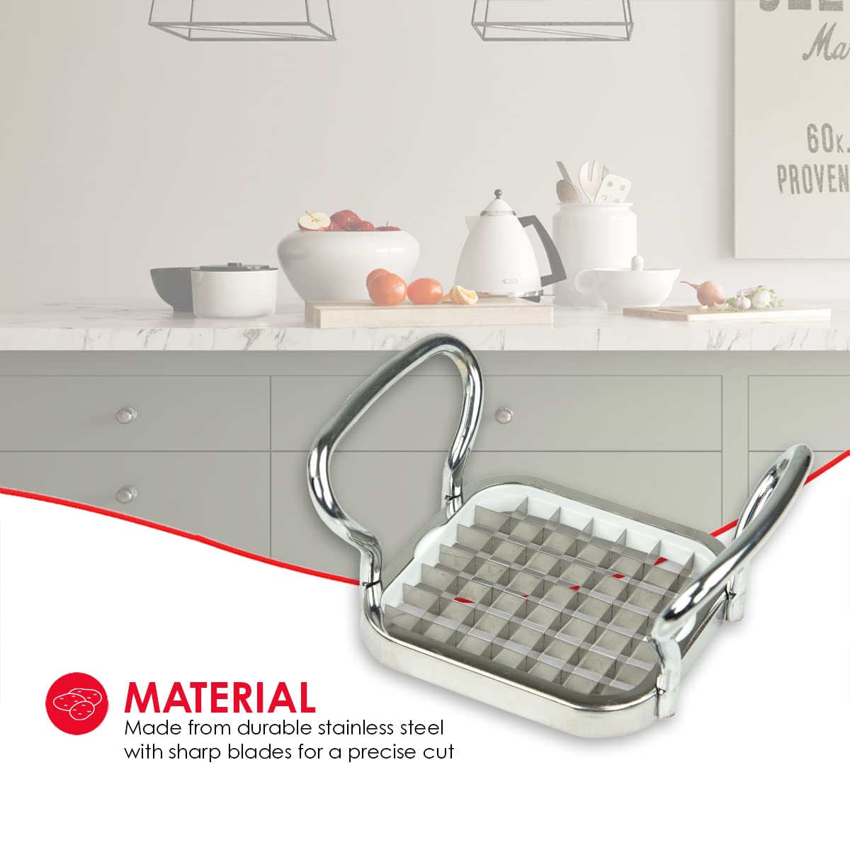 Home Basics French Fry Cutter with easy grip handles for comfortable slicing