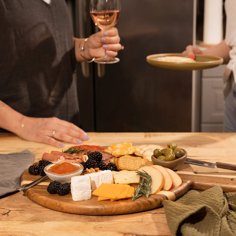 Home Beets Acacia serving board with rustic finish for display