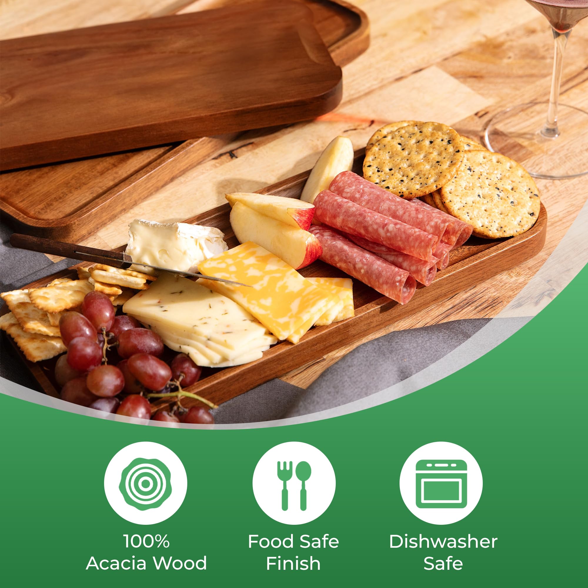 Home Beets acacia wood tray close-up highlighting natural grain and durability