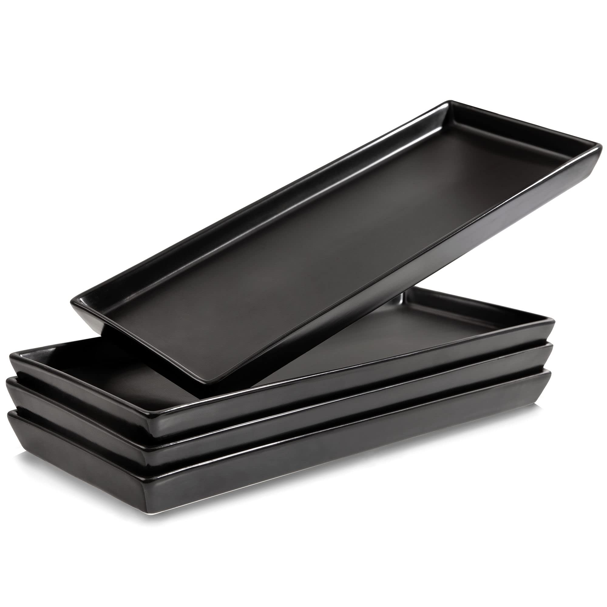 Home Beets matte black ceramic serving platter, 14x6 inches, ideal for appetizers and cheese boards.