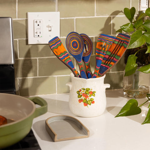 Home Beets Pakka wood stirrer in blue rainbow finish, long handle for safe mixing.