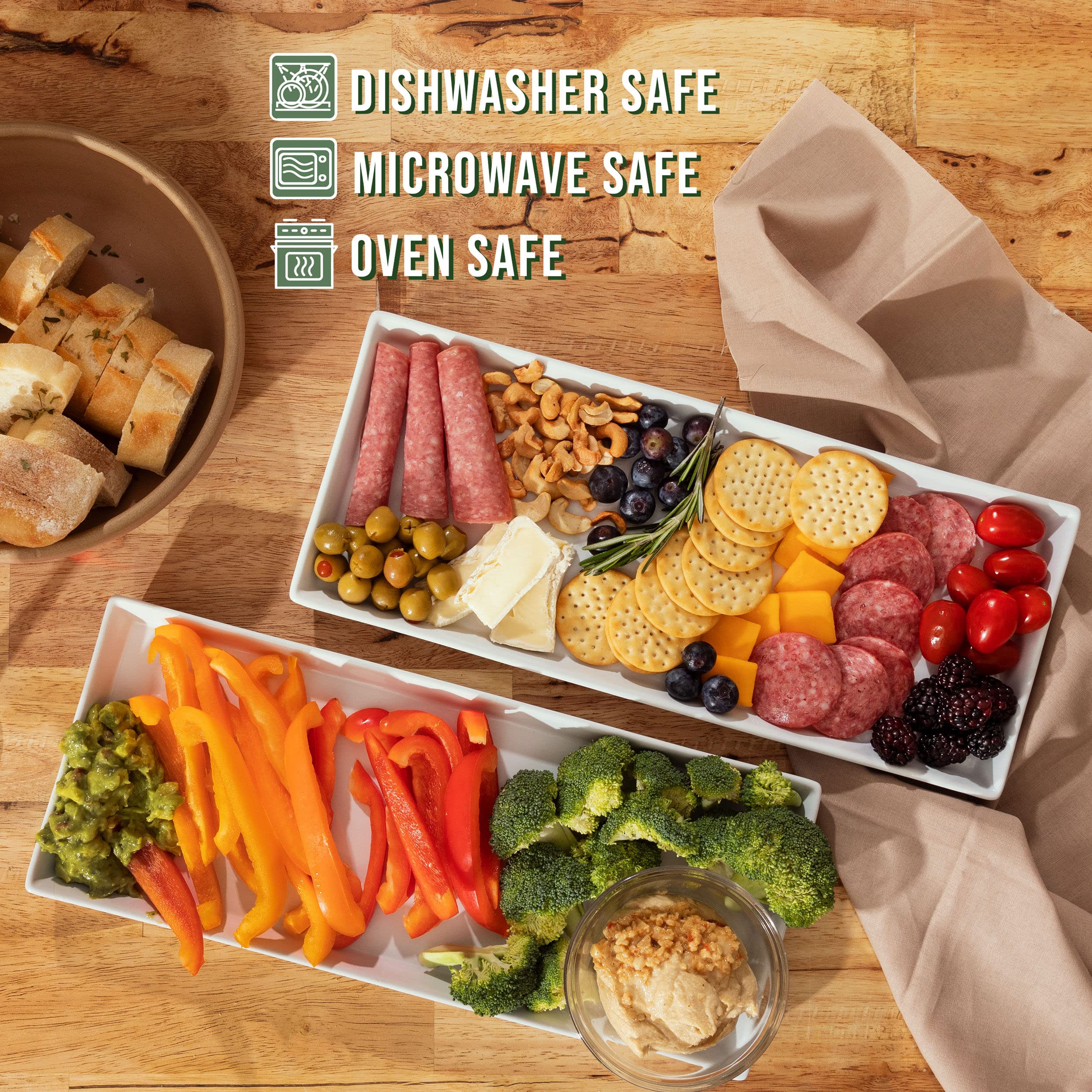 Home Beets white ceramic serving platter lip feature ensures secure transfer from counter to table.