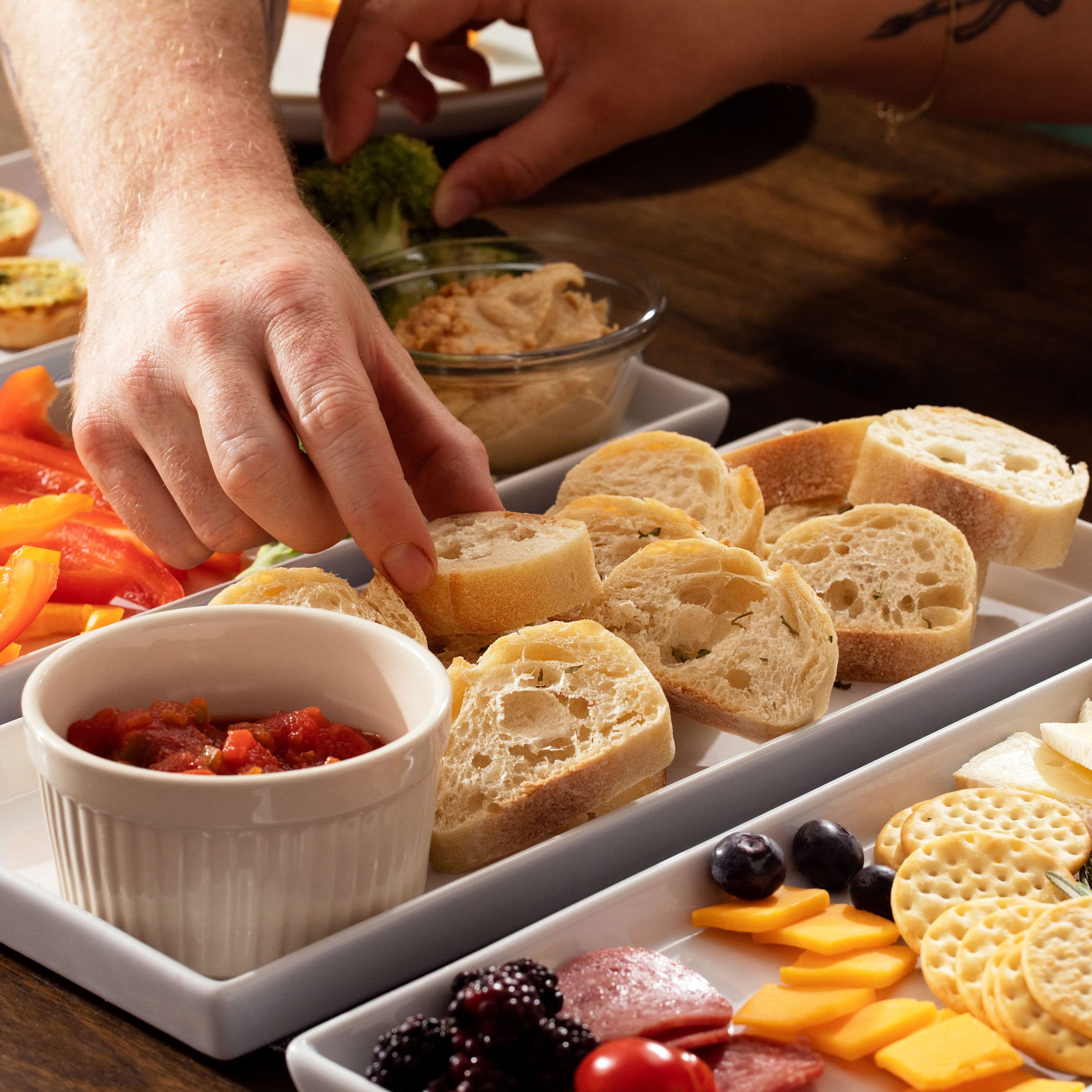 Home Beets white ceramic serving platter microwave and oven-safe up to 400 degrees.