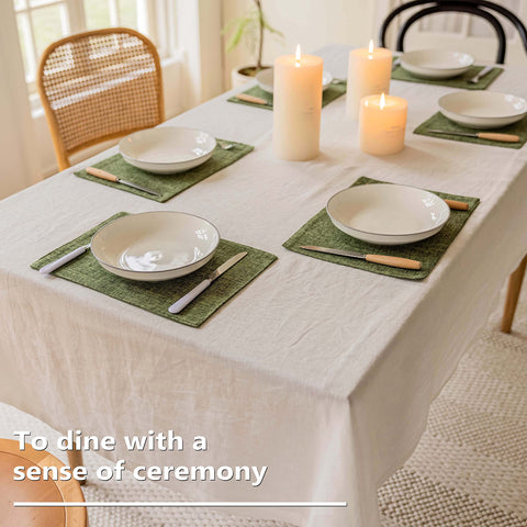 Home Brilliant dining table with green placemats on wood surface