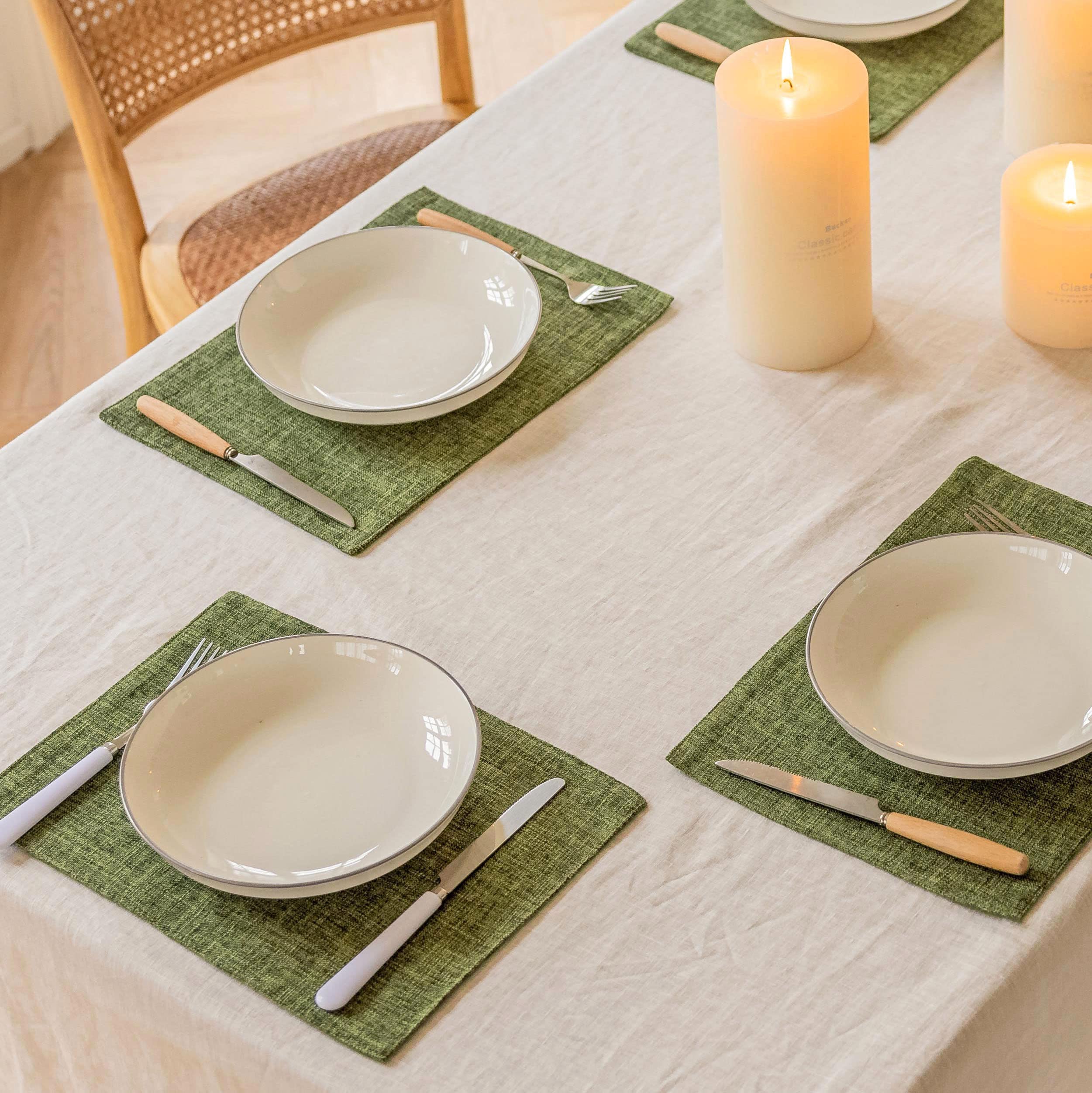 Home Brilliant green linen placemats on dining table protect surfaces