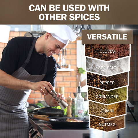 Top grinder tops help minimize counter mess and spills.