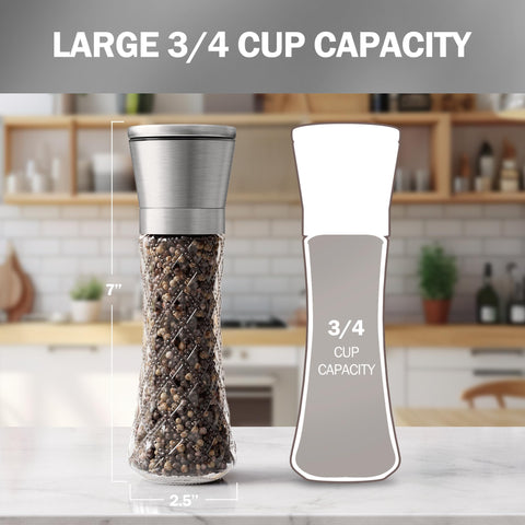HOME EC diamond pattern glass bottles showcase spices while keeping grounds visible.