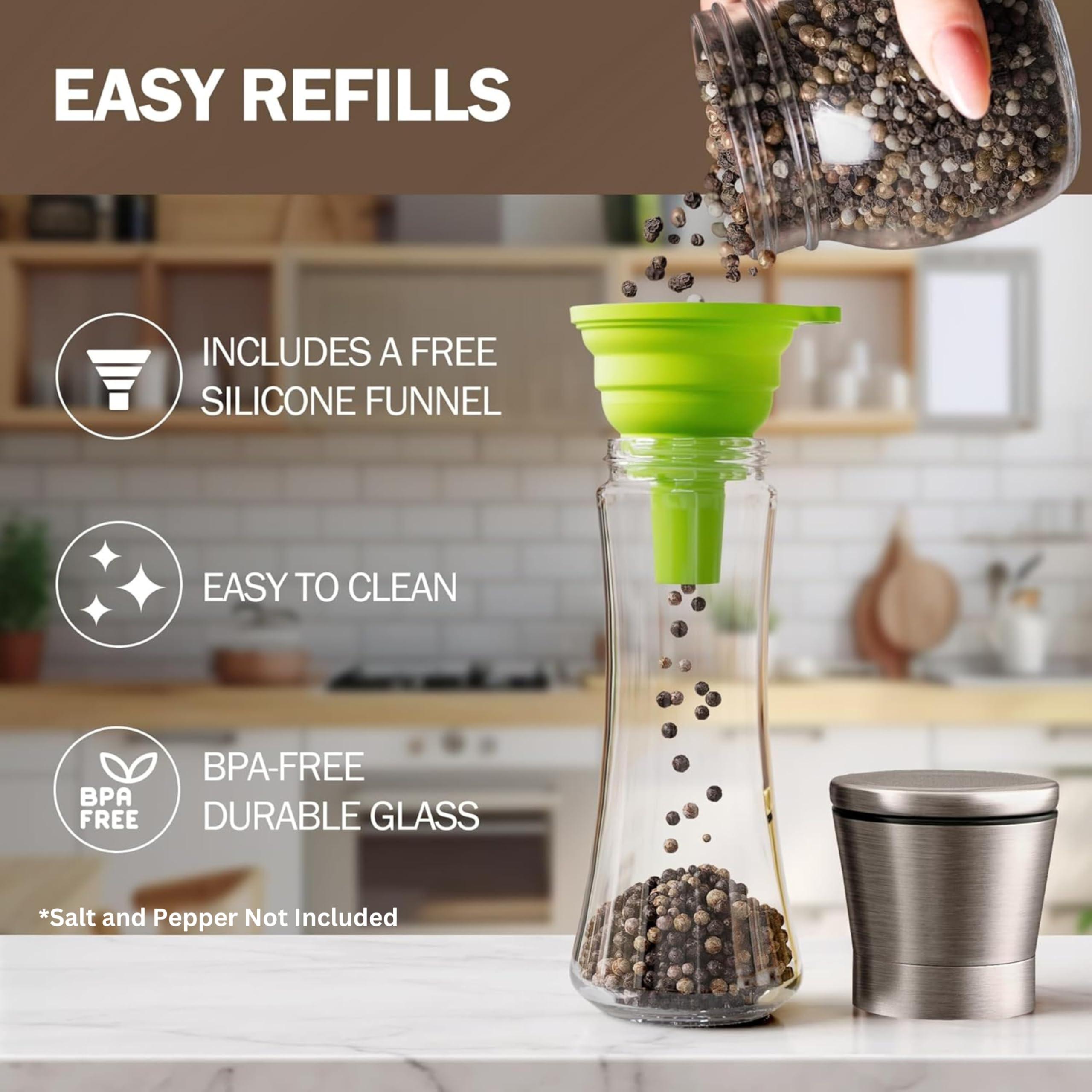 Refillable 6 oz capacity reduces frequent trips to the pantry.