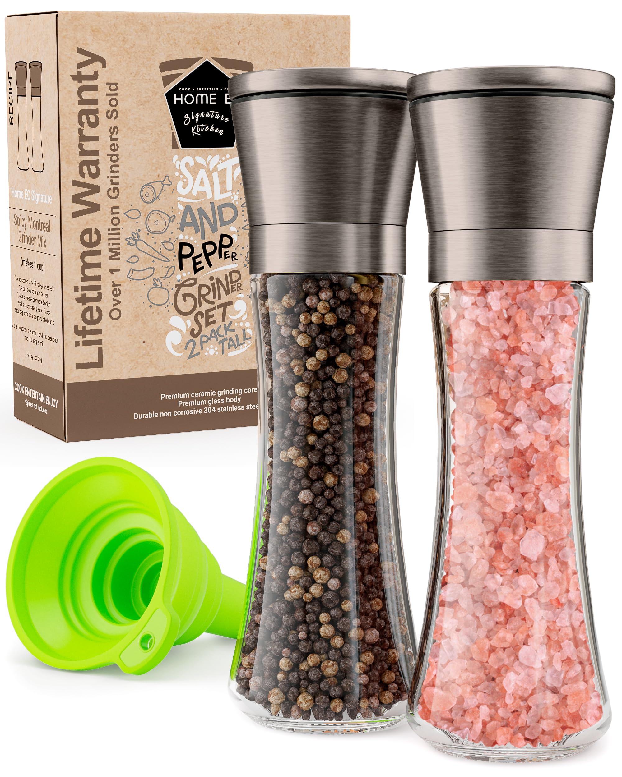 HOME EC gun-metal bronze grinders, two units, ideal for precise seasoning.