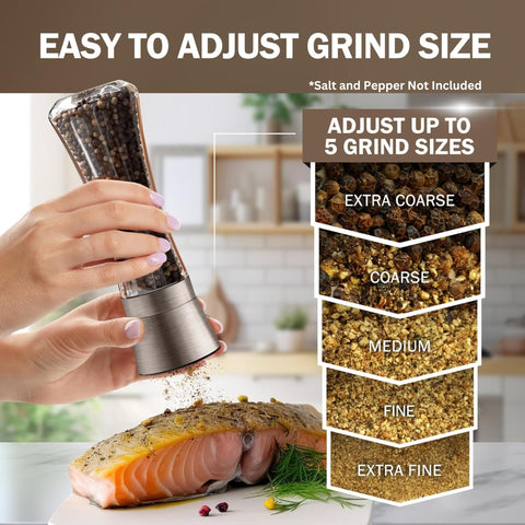 Tall glass bottle with stainless lid keeps spices fresh.