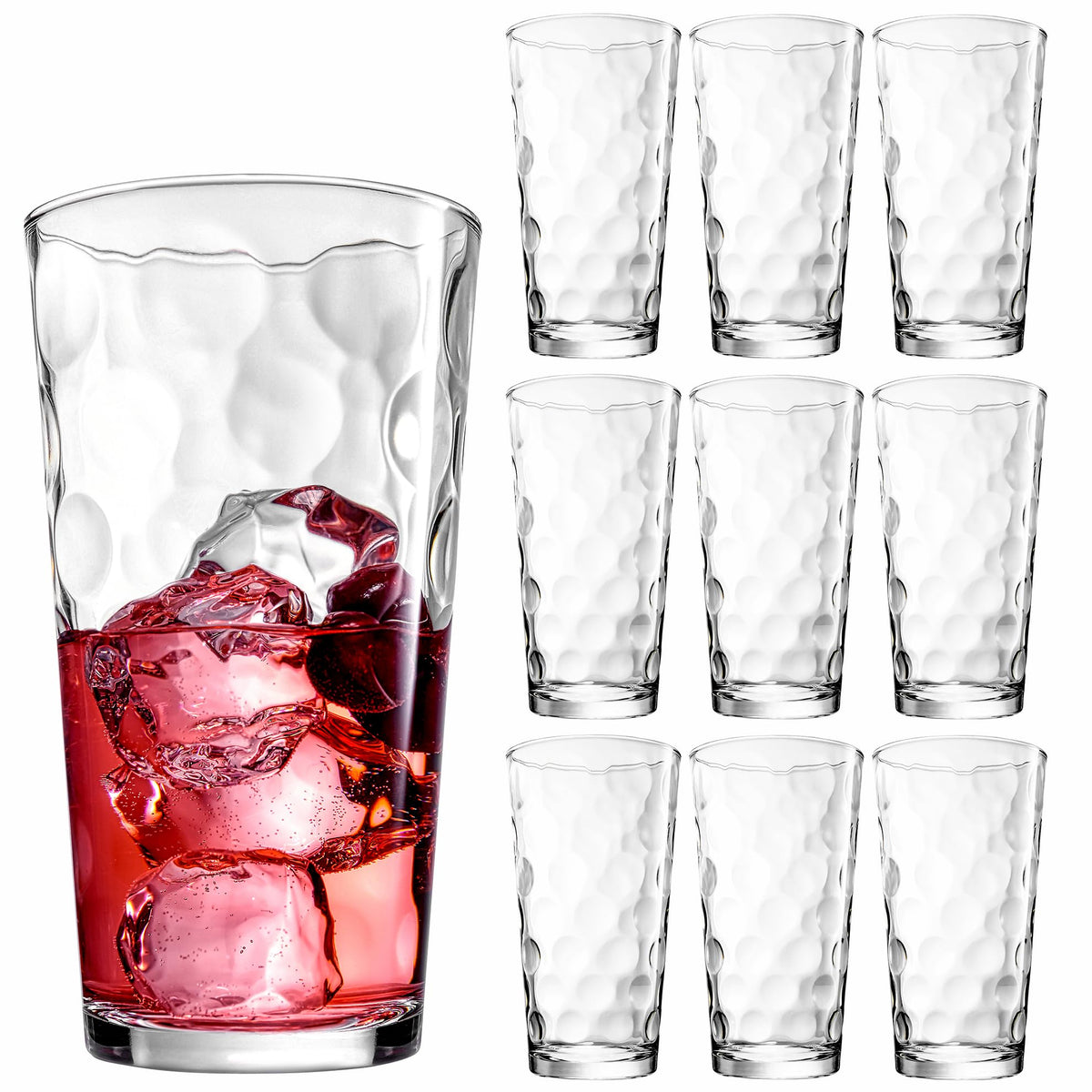 Home Essentials & Beyond Highball glasses set of 10, 17 oz, ideal for water, juice, and cocktails.