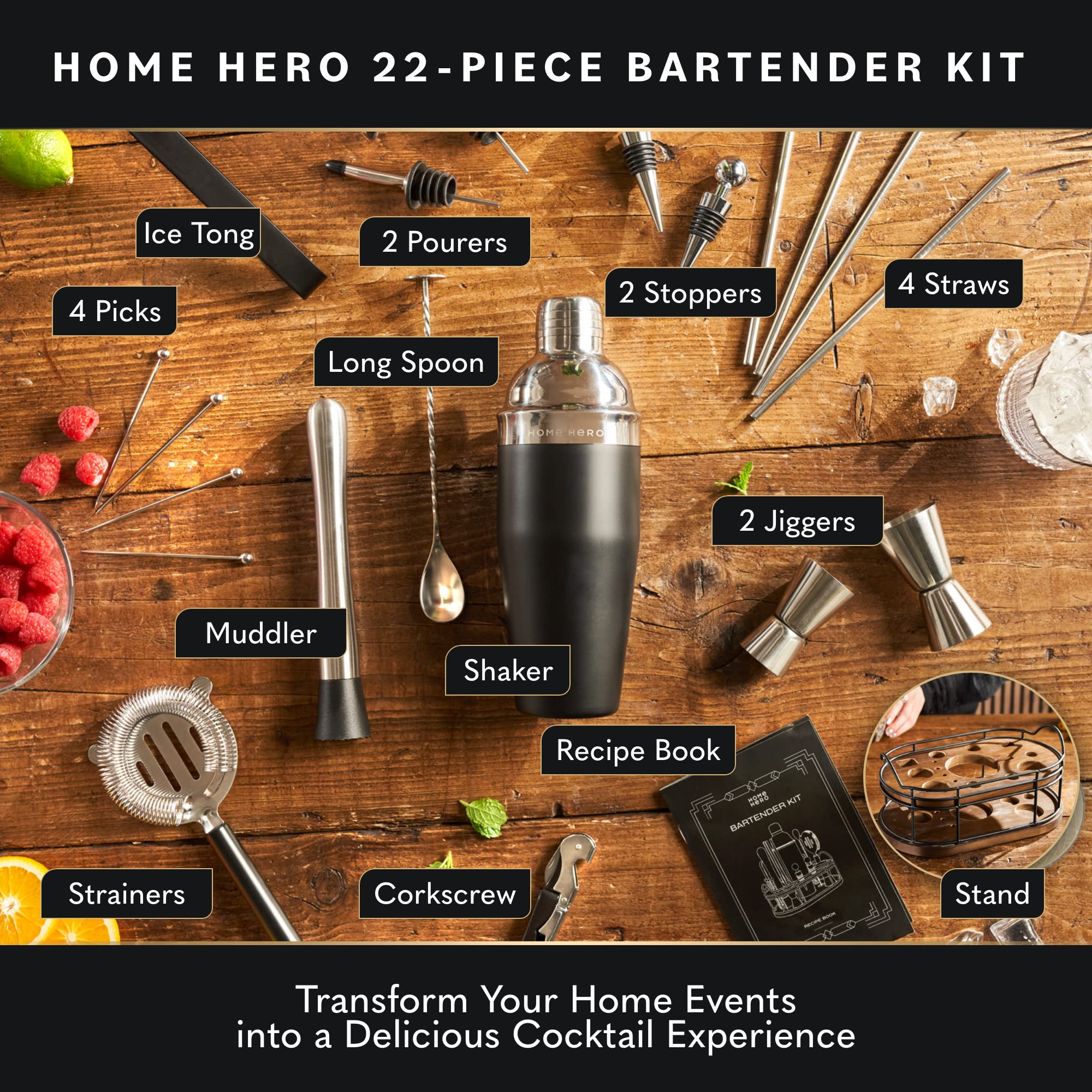 Premium stainless steel tools arranged for quick, precise mixing.