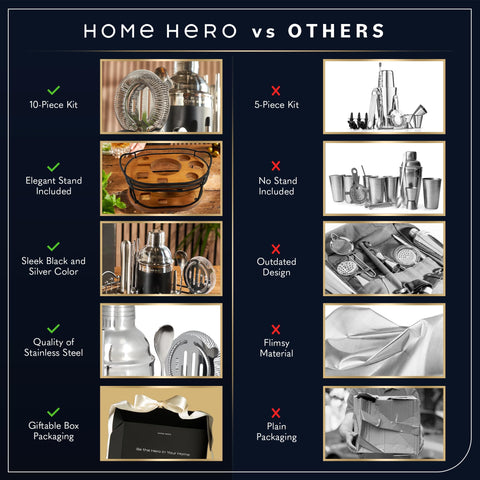 Home Hero black-silver bar set elevates any home bar aesthetic.
