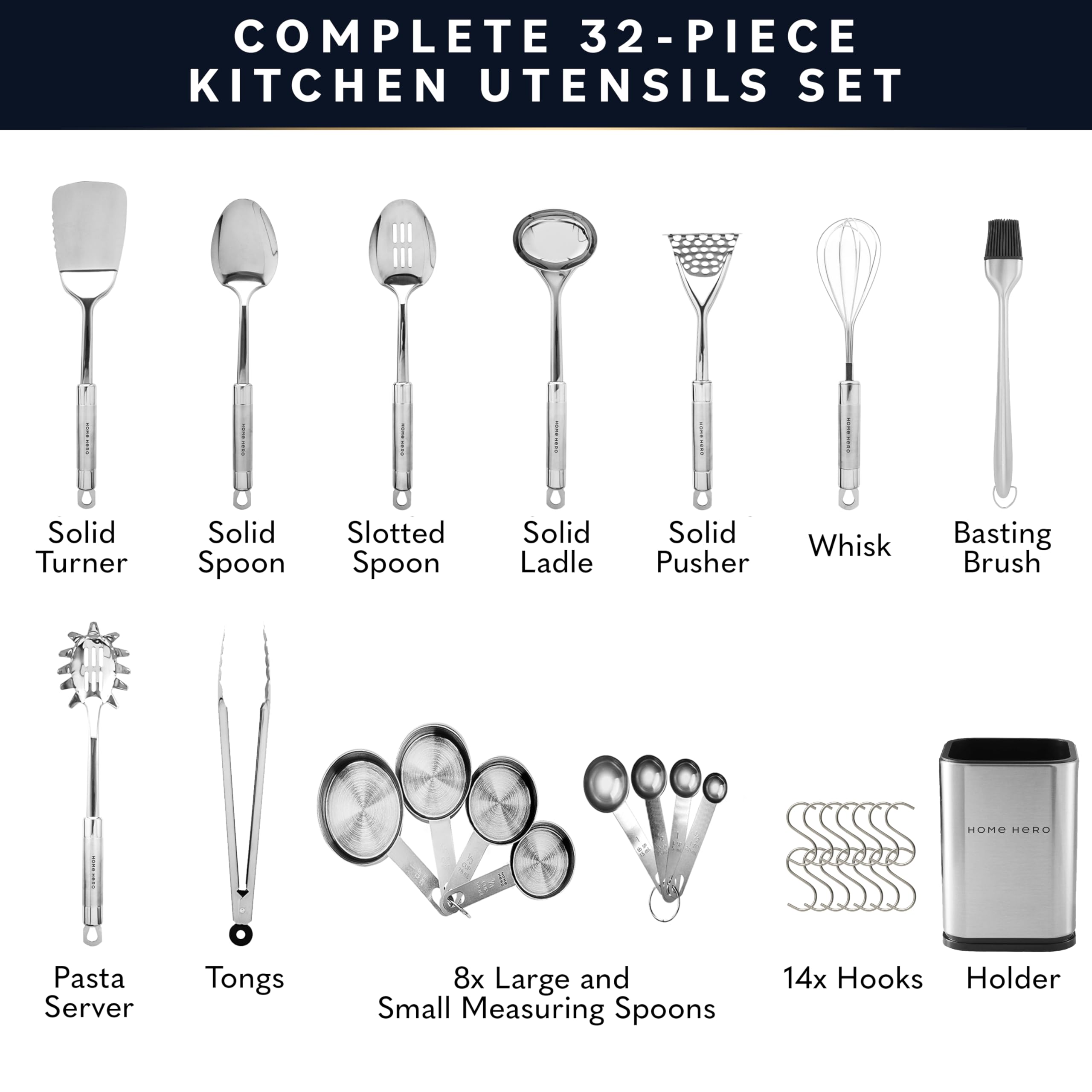 Home Hero heat-resistant silicone utensils for nonstick cookware, safe high-heat cooking