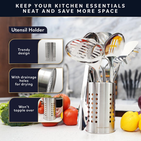 Home Hero potato masher with stainless steel head and wood handle.