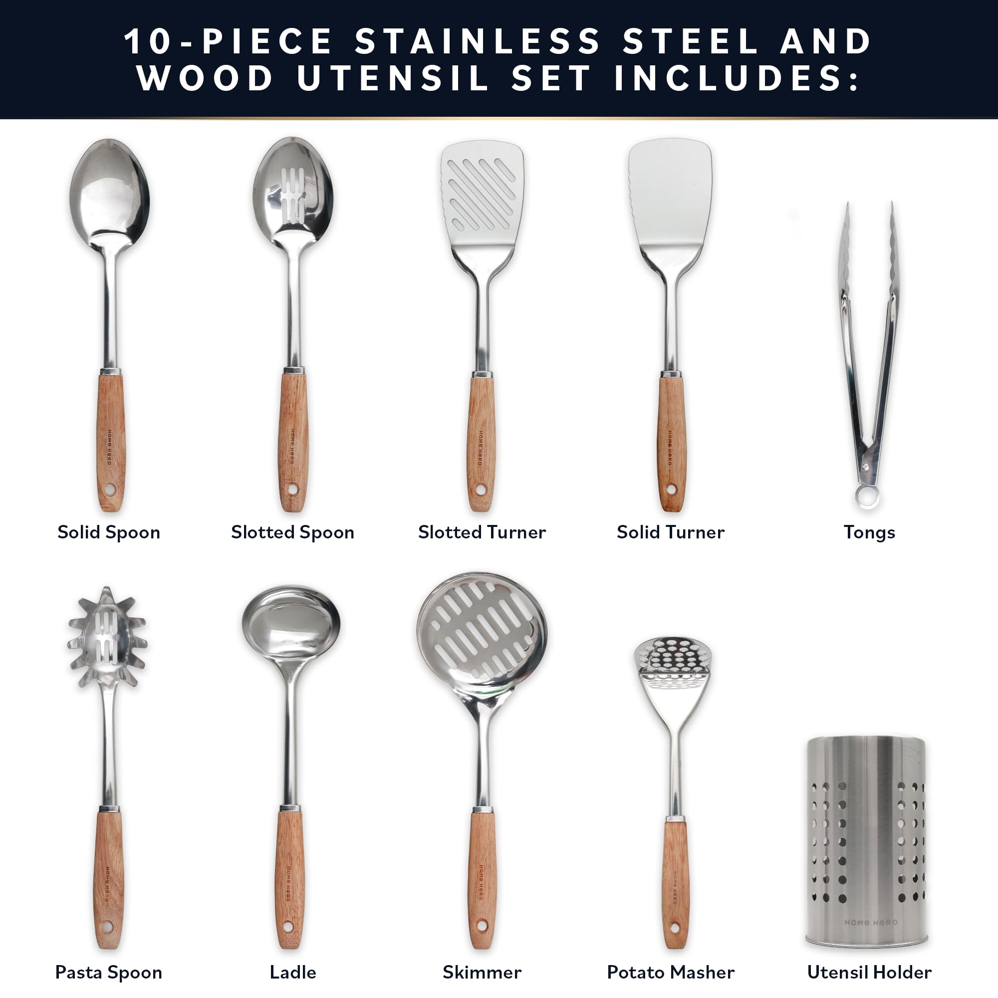 Home Hero solid spoon ideal for stirring, serving, and tasting.