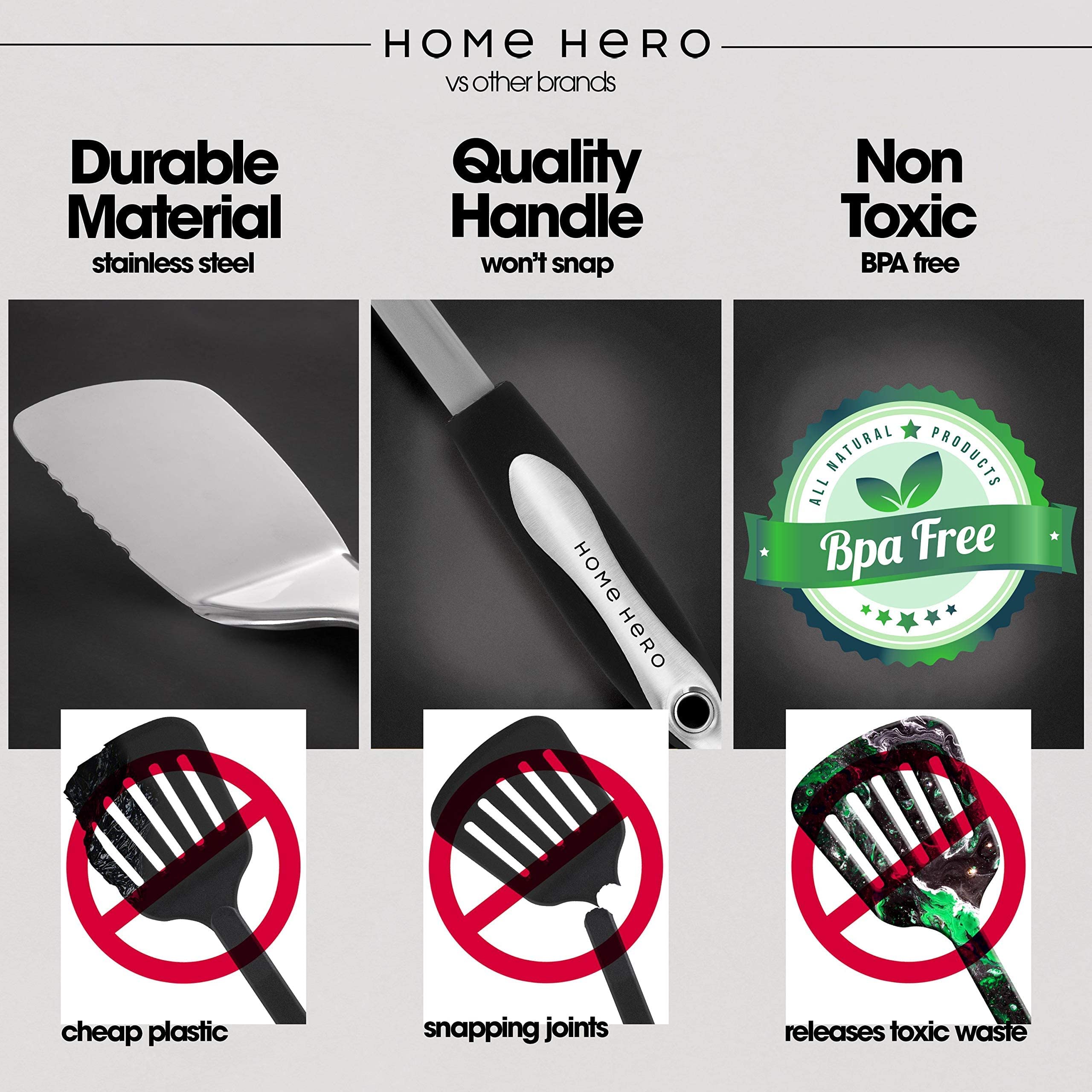 Home Hero stainless steel tongs for reliable flipping and serving.