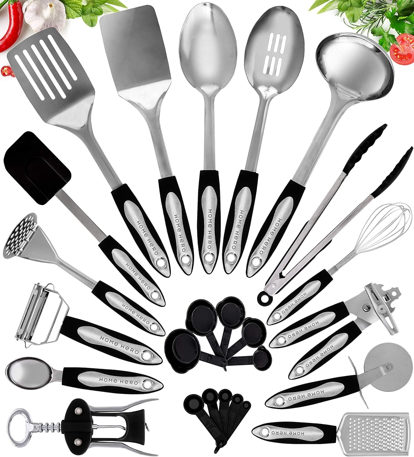 Home Hero utensils set stainless steel for durable everyday cooking tasks.