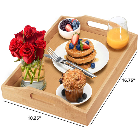 HOME IT bamboo ottoman tray ideal for coffee table display and snacks.