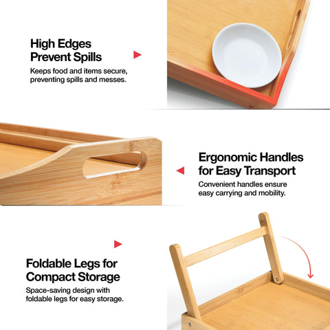 HOME IT Bed Table Tray bamboo finish highlighting natural grain and sturdy support.
