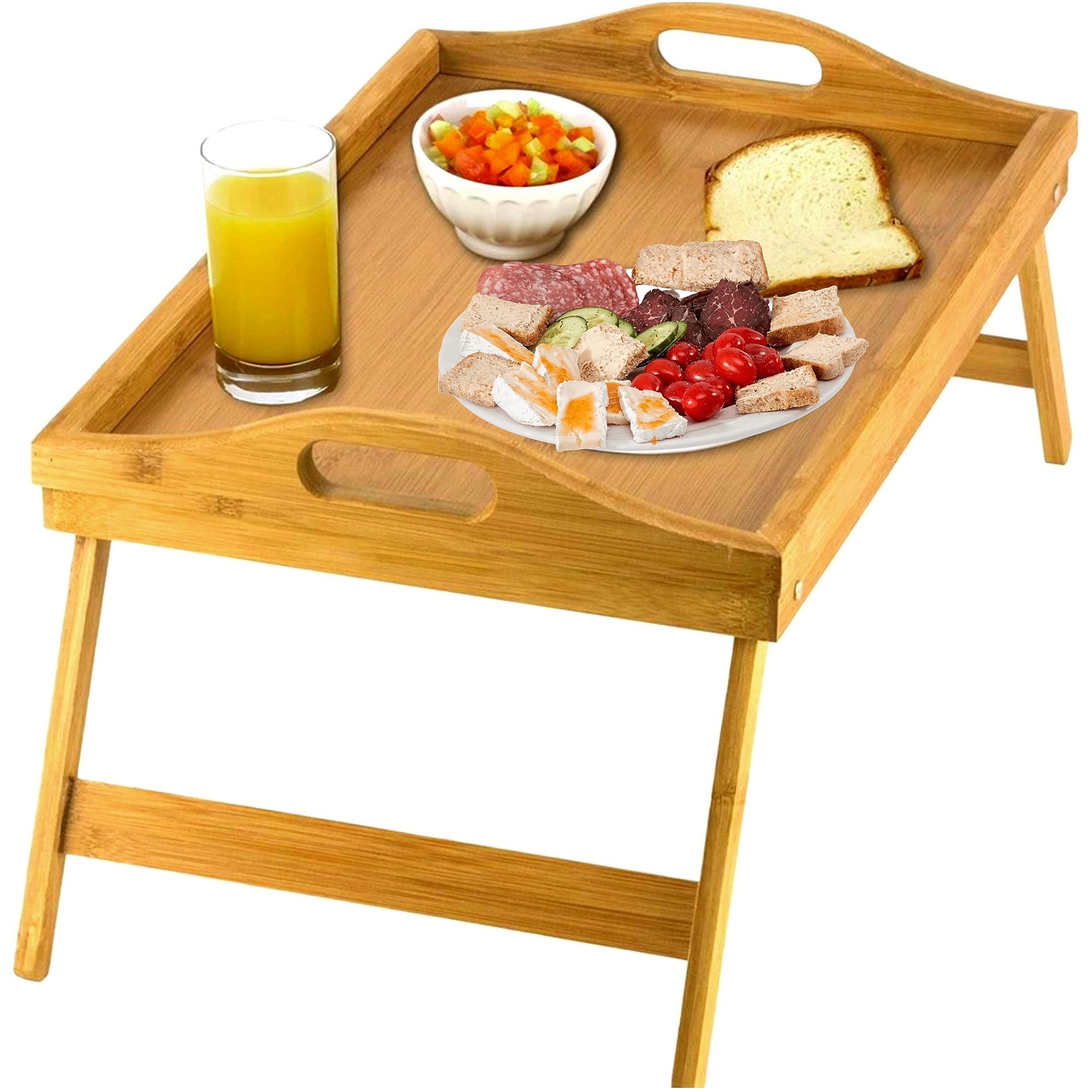 HOME IT Bed Table Tray with folding legs, showing easy storage and portability.