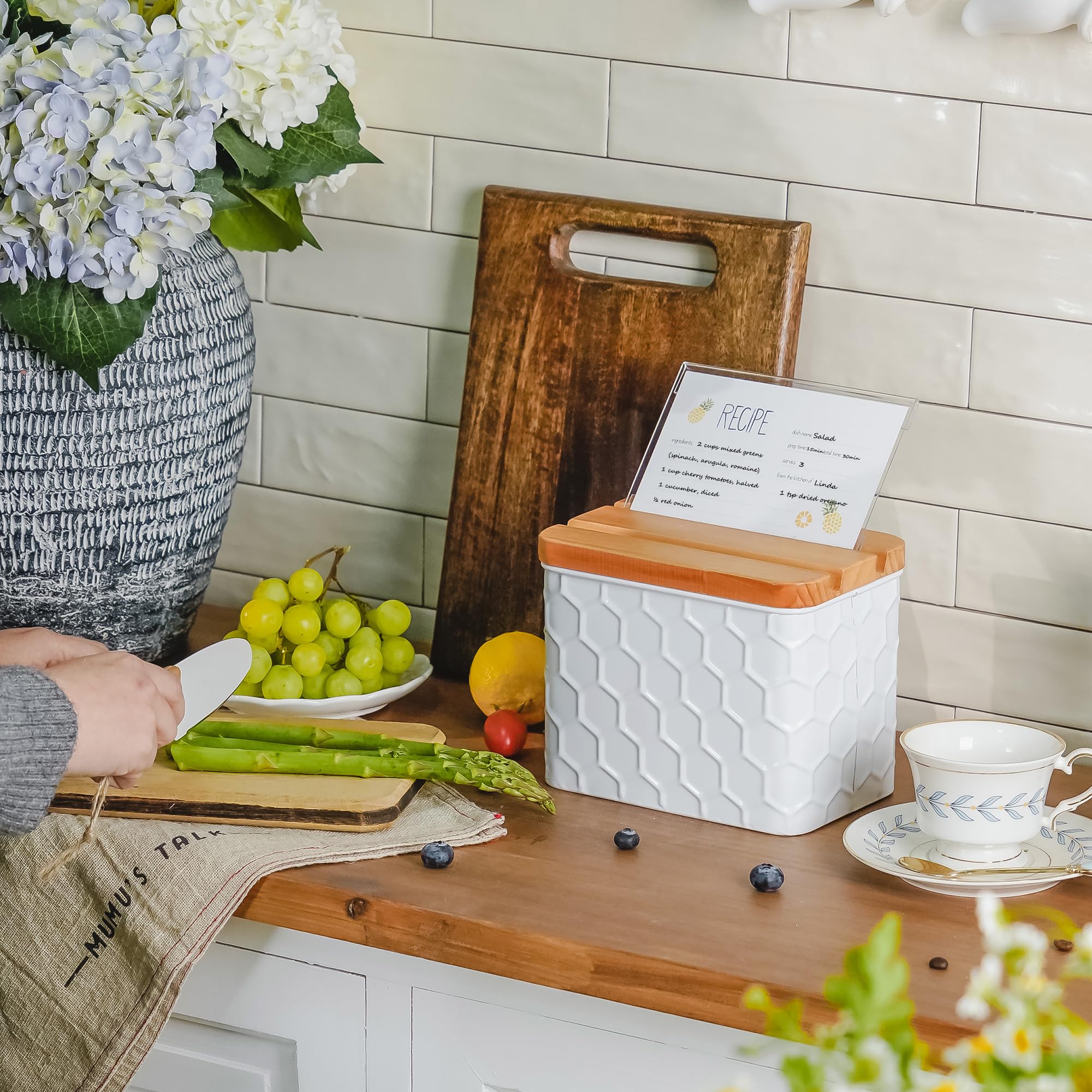 HOME PALETTE box shown with white honeycomb pattern for stylish kitchen storage