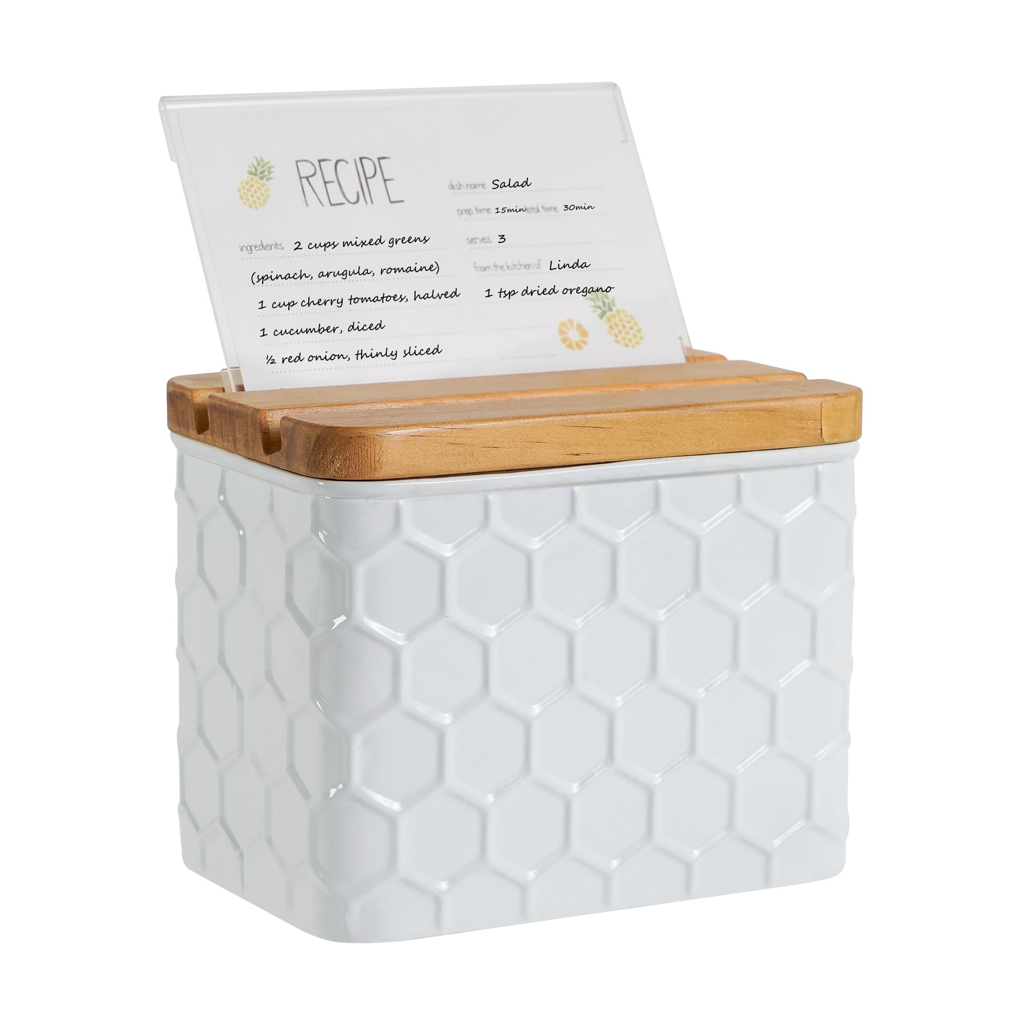 HOME PALETTE recipe box with wooden grooved lid for organized meal prep