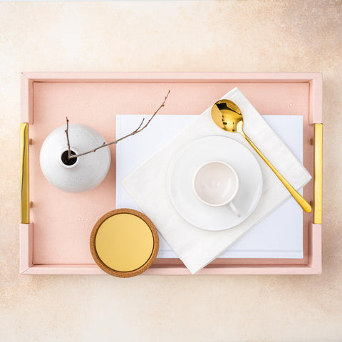 Home Redefined care-friendly tray; wipe clean to maintain glossy finish.