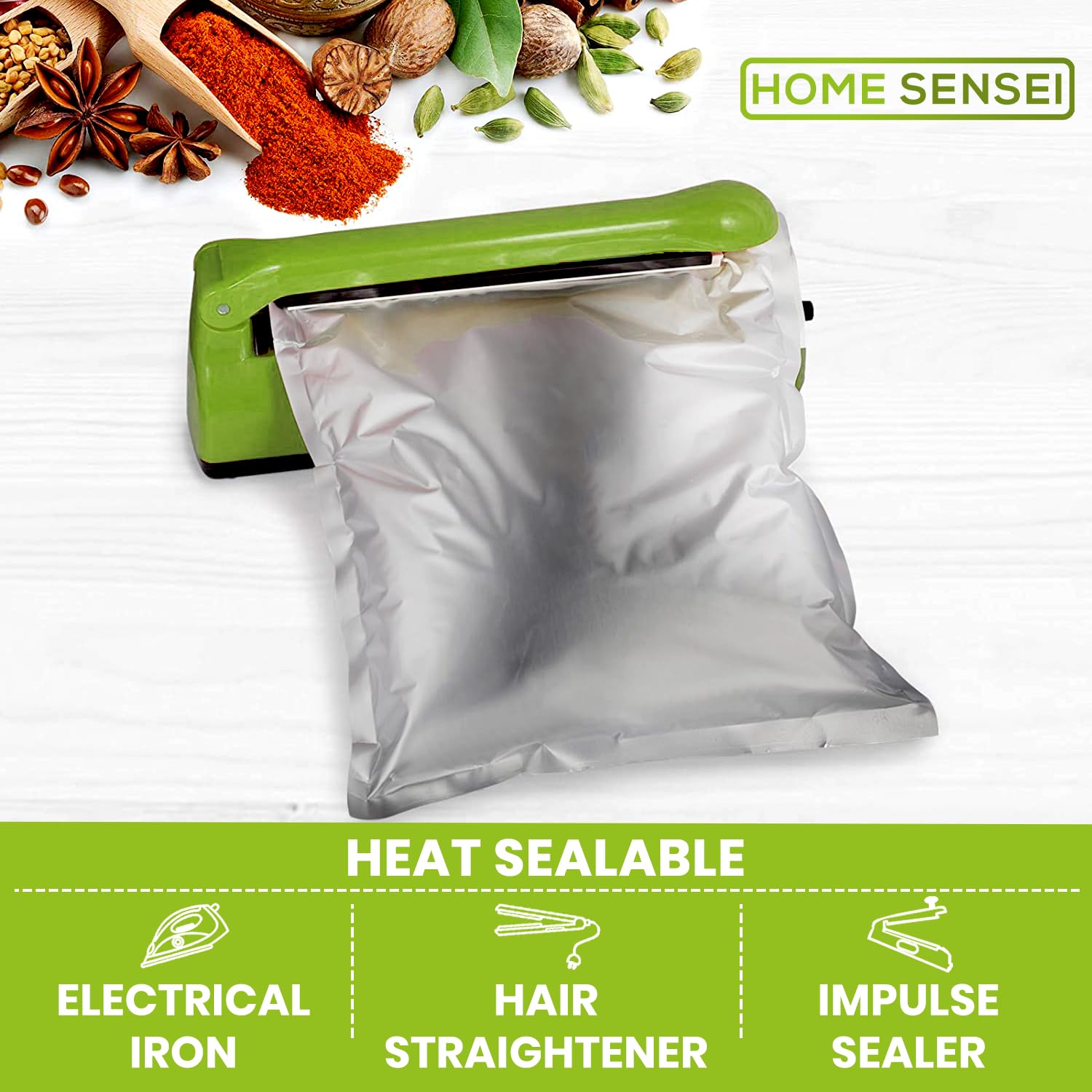 Home Sensei heat-seal-ready Mylar bags for secure airtight storage.