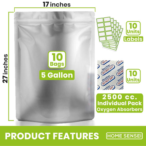 Home Sensei 2500cc oxygen absorbers help maintain freshness inside the bag.