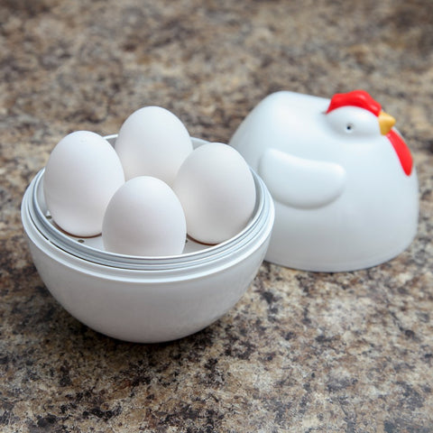 Home-X egg boiler on a compact kitchen counter showcasing space-saving design.