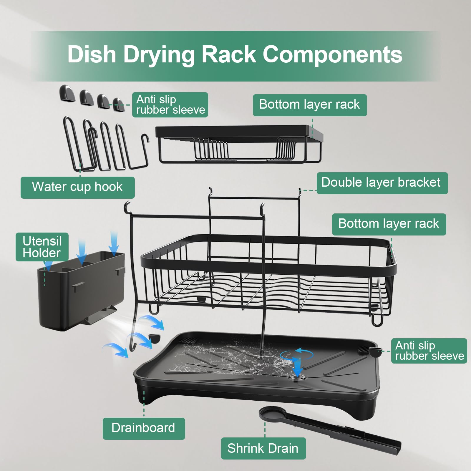 HOMEAILIE dish drying rack tool-free assembly in minutes