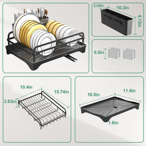 HOMEAILIE dish drying rack features a cutlery tray for efficient silverware dry and easy access.