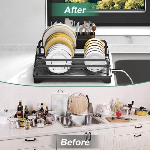 HOMEAILIE dish drying rack detach and rinse parts for easy cleaning.