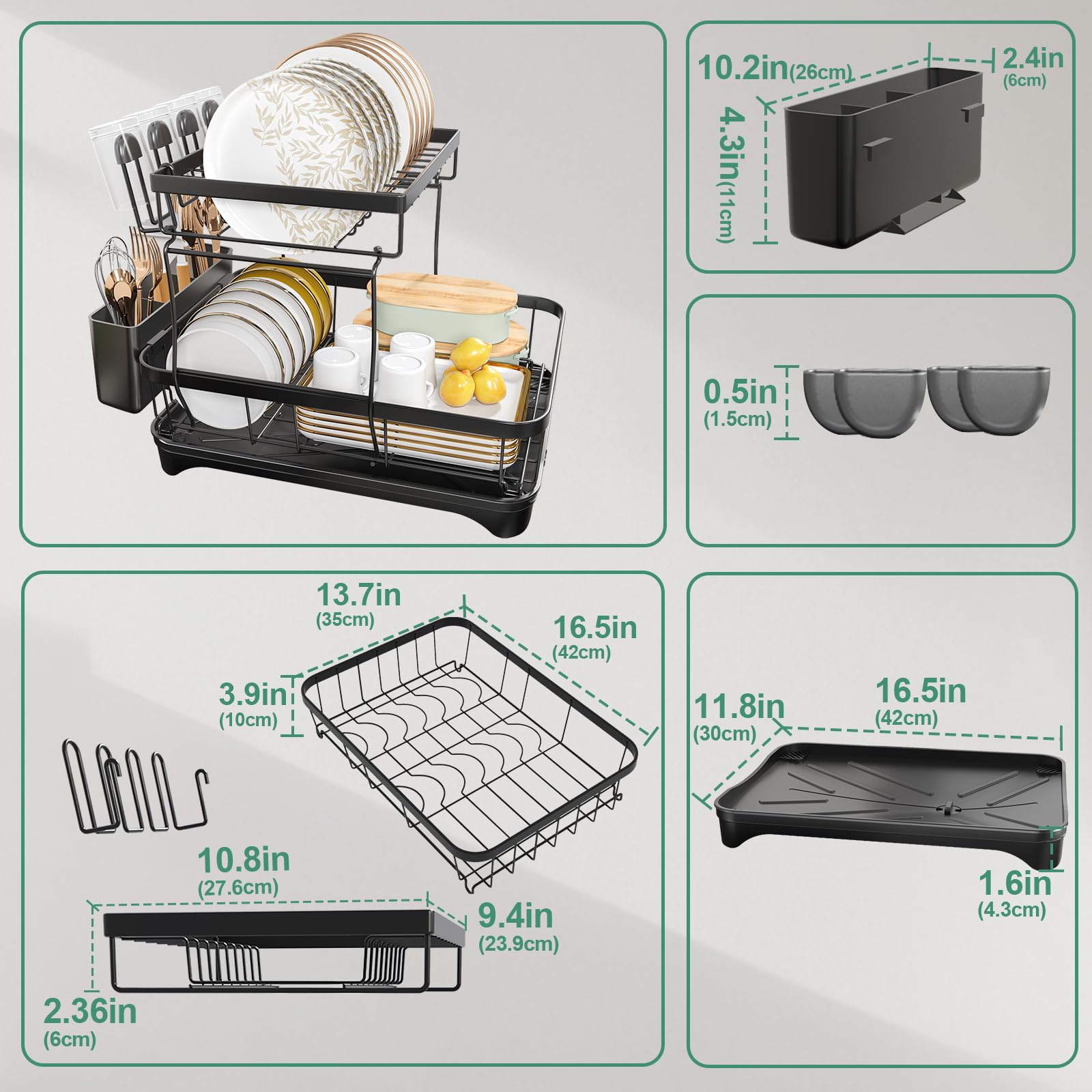 HOMEAILIE dish drying rack double layer with plate slots and cup holders