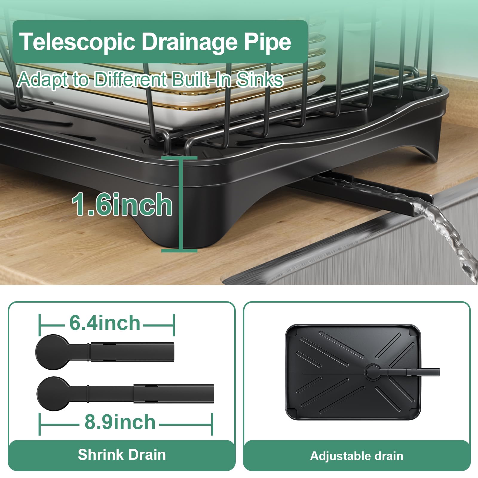 HOMEAILIE dish drying rack drainage nozzle directs water into sink