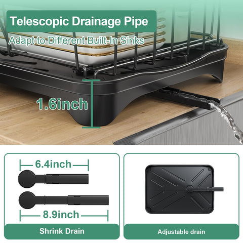 HOMEAILIE dish drying rack drainage nozzle directs water into sink