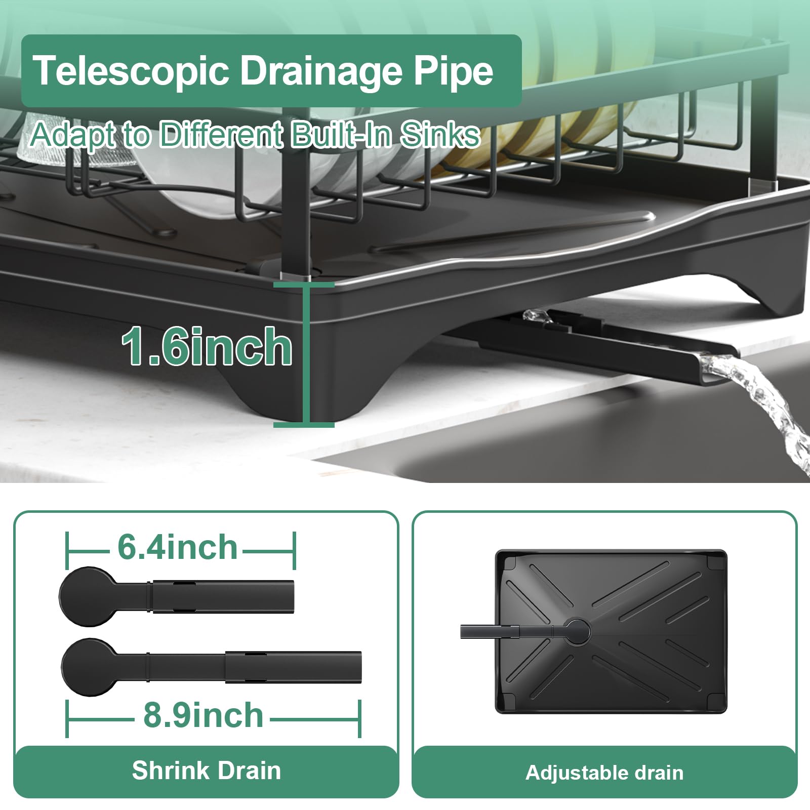 HOMEAILIE dish drying rack non-slip base ensures stability on wet counters.