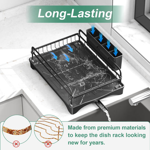 HOMEAILIE dish drying rack open frame design promotes quick air drying.