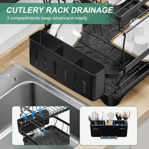 HOMEAILIE dish drying rack with utensil holder for sorted cutlery