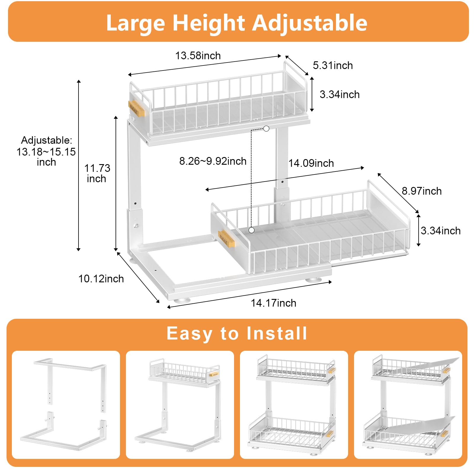 HOMEAILIE heavy-duty frame supports up to 15 pounds per shelf for detergents and tools.