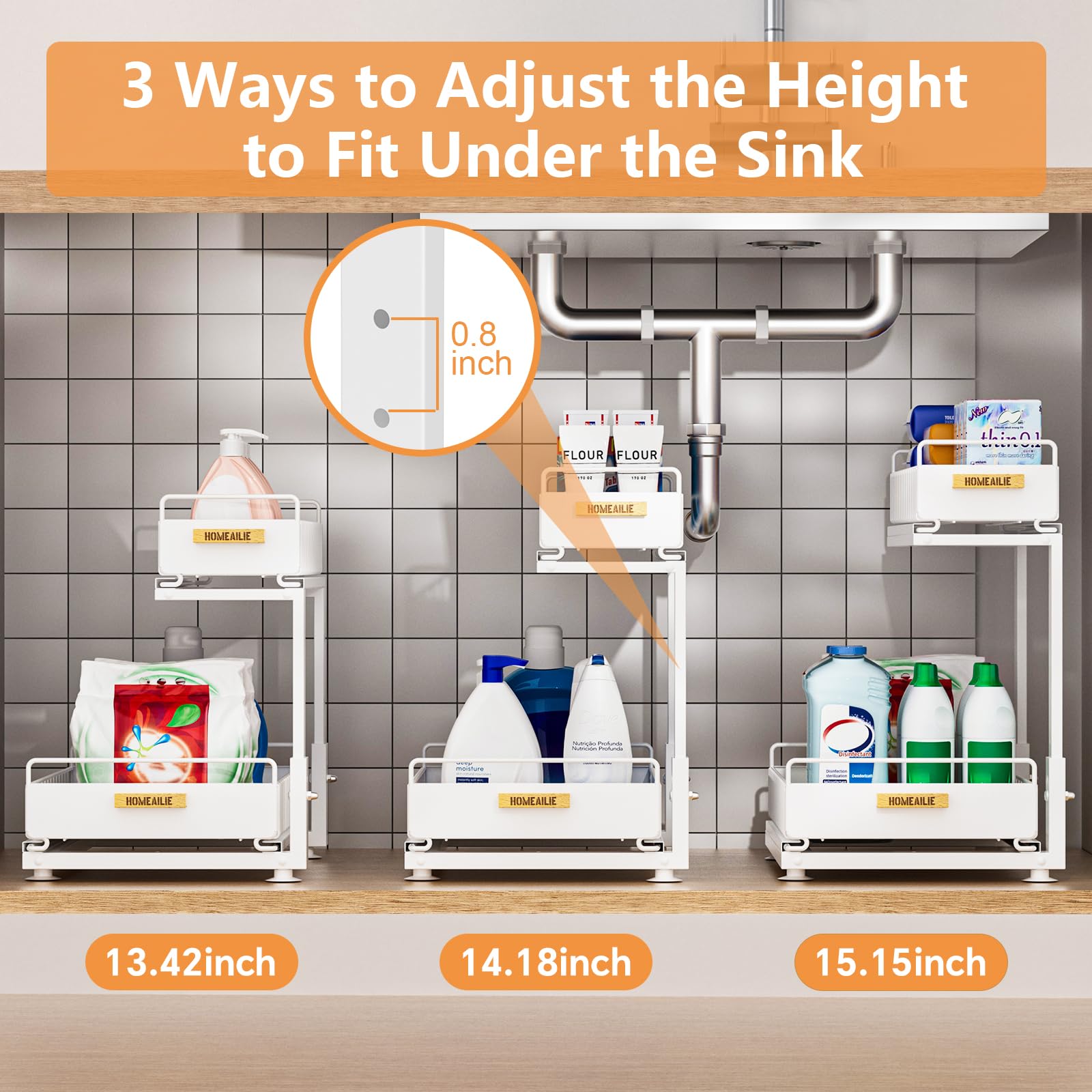 HOMEAILIE L-shaped design fits tight corners under sinks and vanities.