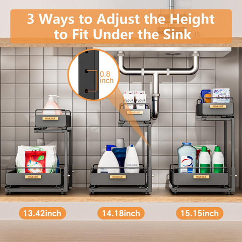 HOMEAILIE under-sink organizer L-shaped design fits tight corners around pipes