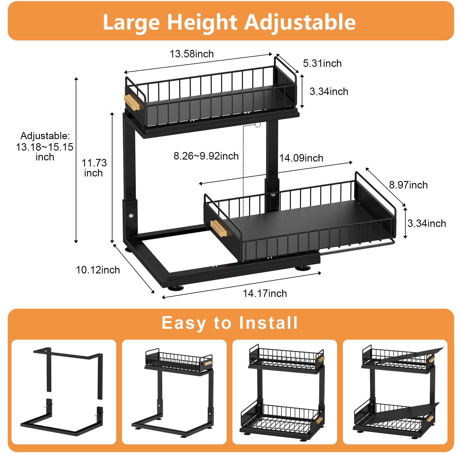 HOMEAILIE under-sink organizer three mounting options for flexible installation