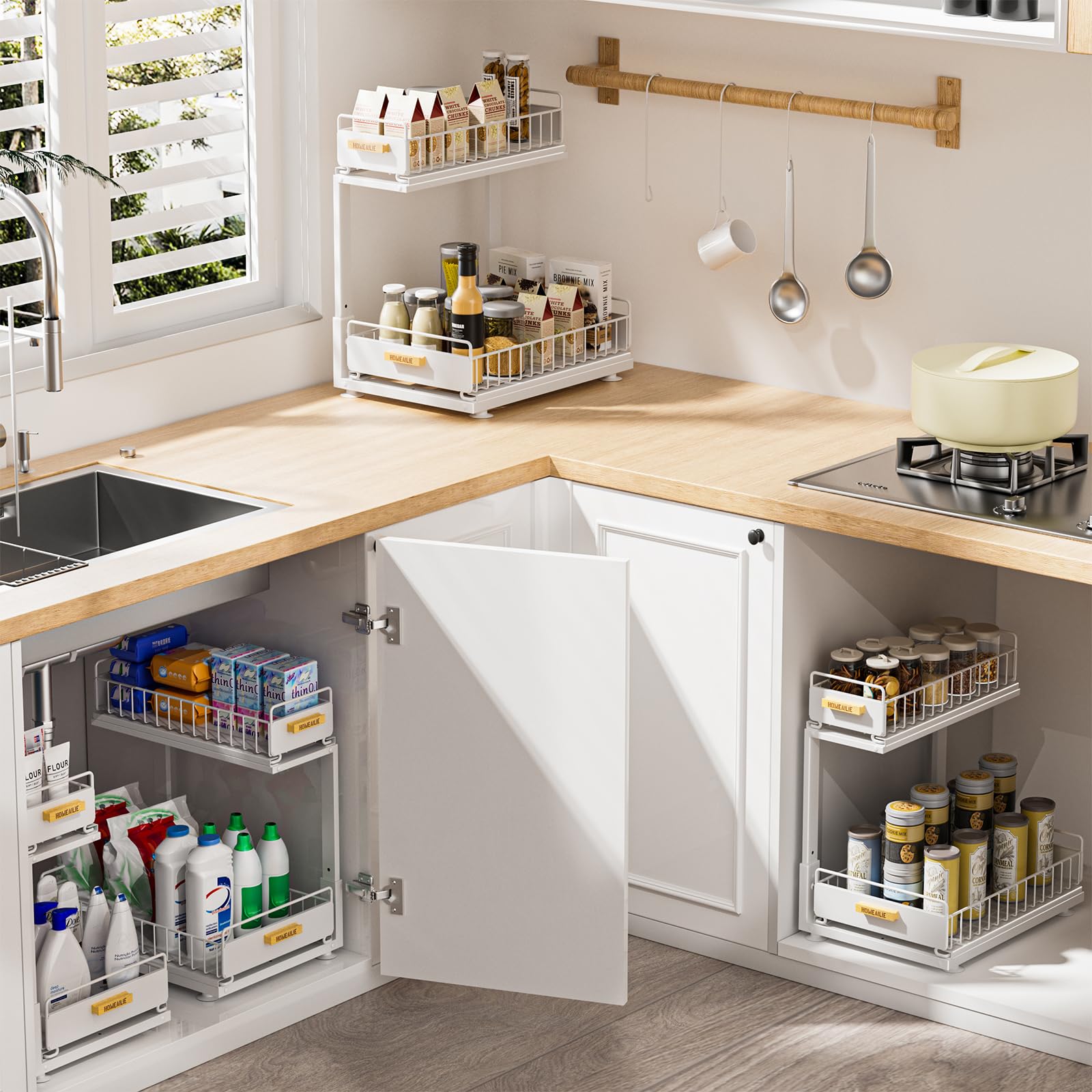 HOMEAILIE white finish blends with modern kitchens and bathrooms.